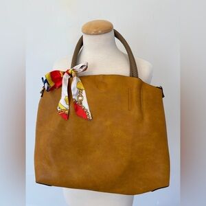 Elegant Mustard Tote Bag with Scarf Accent